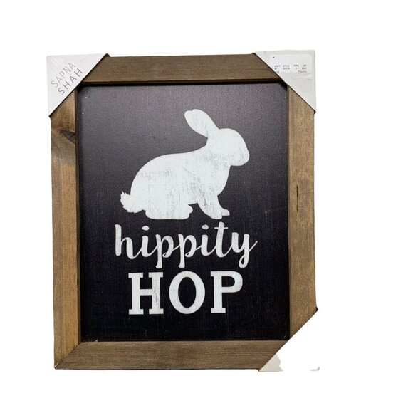 Easter Bunny Rabbit Sign Rustic Wooden Frame Spring Holiday Chalkboard Farmhouse - Picture 1 of 4